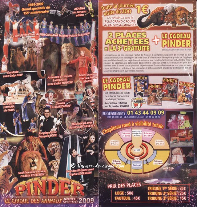 Le nouveau dépliant publicitaire 2009 / 2010 du cirque Pinder à Paris