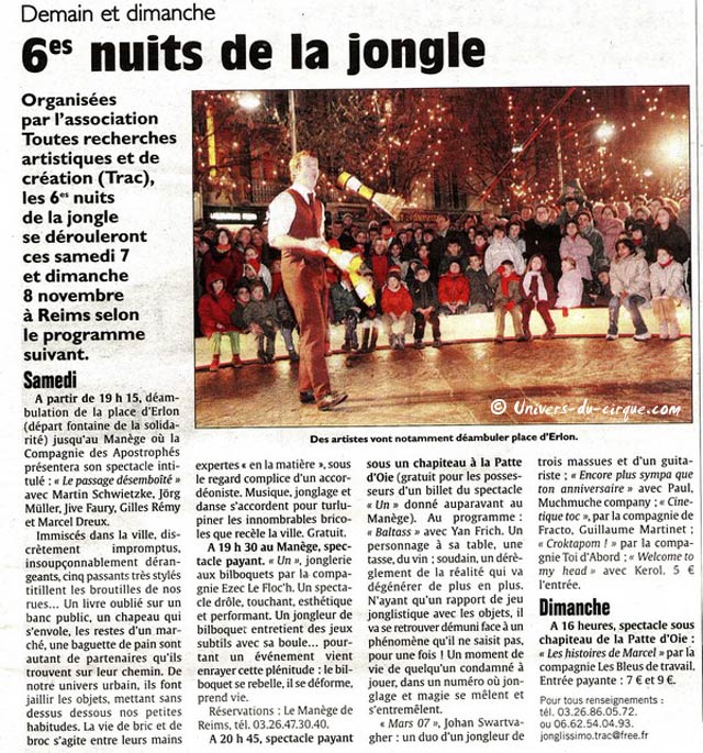 Marne: 6èmes nuits de la jongle jusqu'au 14 novembre 2009