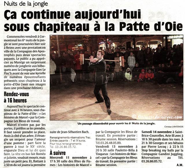 Marne: 6èmes nuits de la jongle jusqu'au 14 novembre 2009