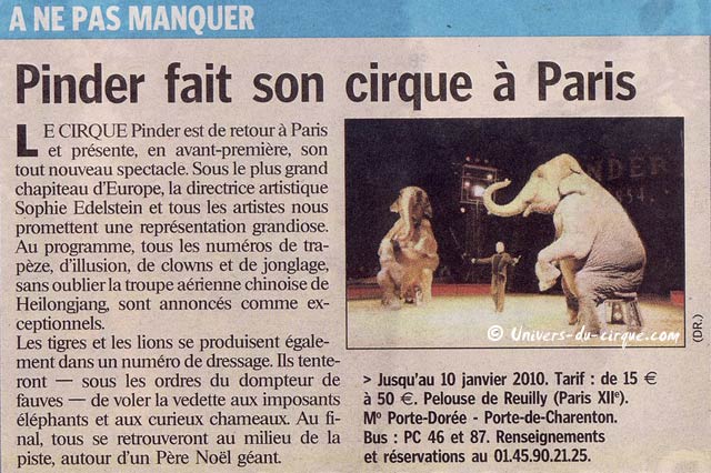 Le cirque Pinder dans la presse parisienne