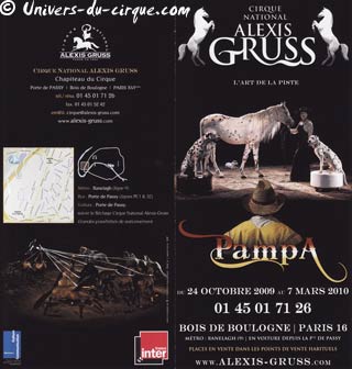 Le nouveau dépliant publicitaire 2009 / 2010 du cirque national Alexis Gruss à Paris