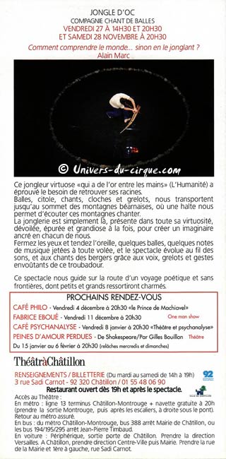 Hauts-de-Seine: Jongle d'Oc au Thétre de Chatillon les 27 et 28 novembre 2009
