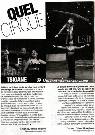 le cirque Romanès et le cirque d'hiver Bouglione dans Pariscope