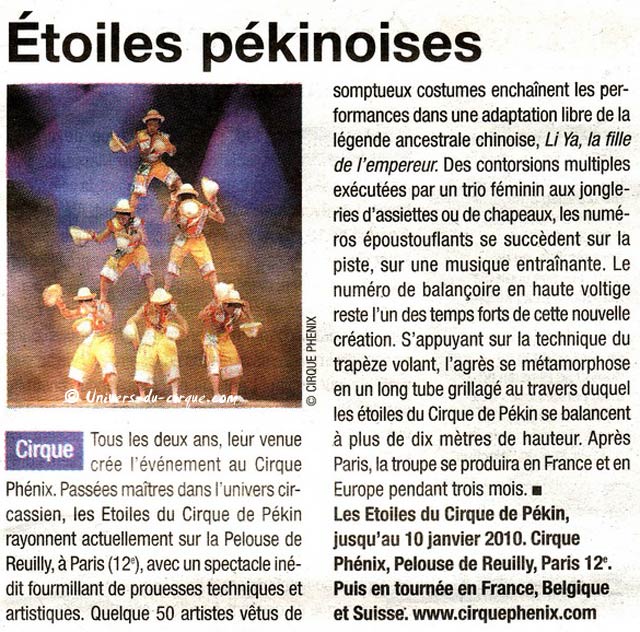 Le nouveau spectacle du cirque Phénix dans la presse parisienne
