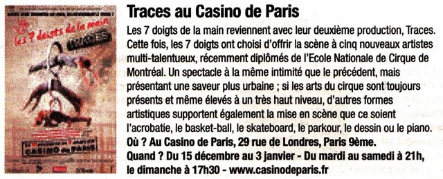 Les 07 doigts de la main au Casino de Paris du 15 décembre 2009 au 03 janvier 2010
