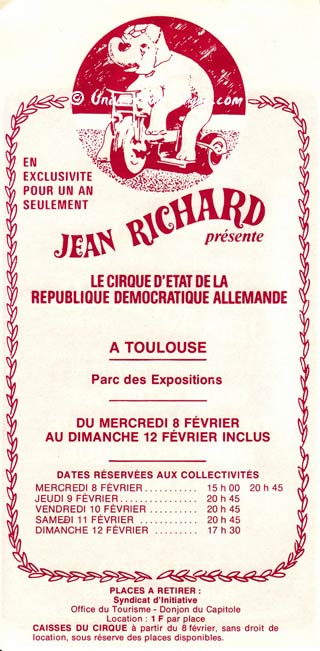 Les cirques d'Allemagne de l'Est (13): la tournée du cirque d'Etat en France chez Jean Richard