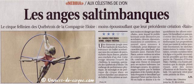 Lyon: le cirque Eloize au Thétre de Célestins jusqu'au 31 décembre 2009