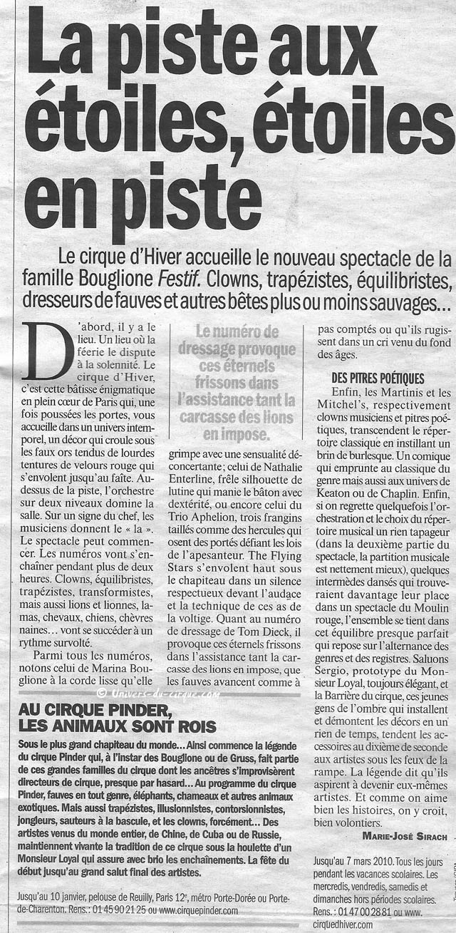 La Piste aux étoiles, étoiles en piste au cirque d'hiver et sous le chapiteau Pinder