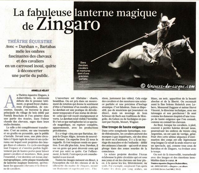 Le nouveau spectacle du Tétre Equestre Zingaro dans la presse