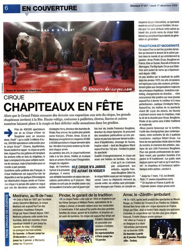 Le cirque à l'honneur dans le quotidien Directsoir