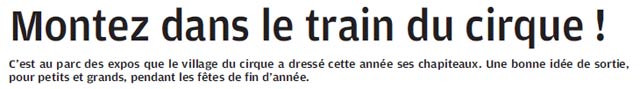 Village du Cirque de Nol à Tours: montez dans le train du cirque!