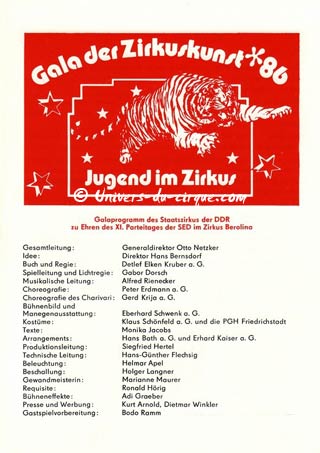 Disparition d'Otto Netzker, fondateur du cirque d'Etat d'Allemagne de l'Est