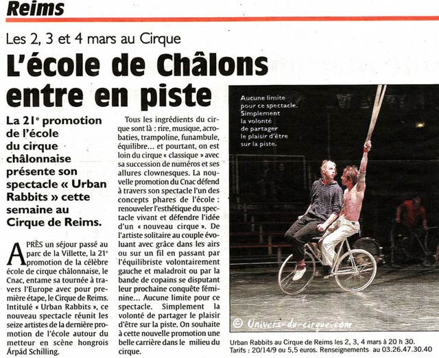 Marne: le Centre National des Arts du Cirque dans la presse rémoise
