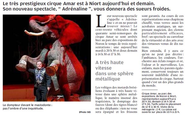 Niort: merveilleuse adrénaline avec le cirque Amar