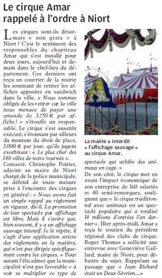 Problème d'affichage pour le cirque Amar à Niort