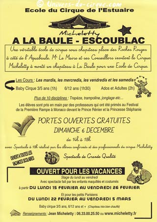Loire-Atlantique: les flyers publicitaires de l'Ecole du cirque Micheletty à la Baule