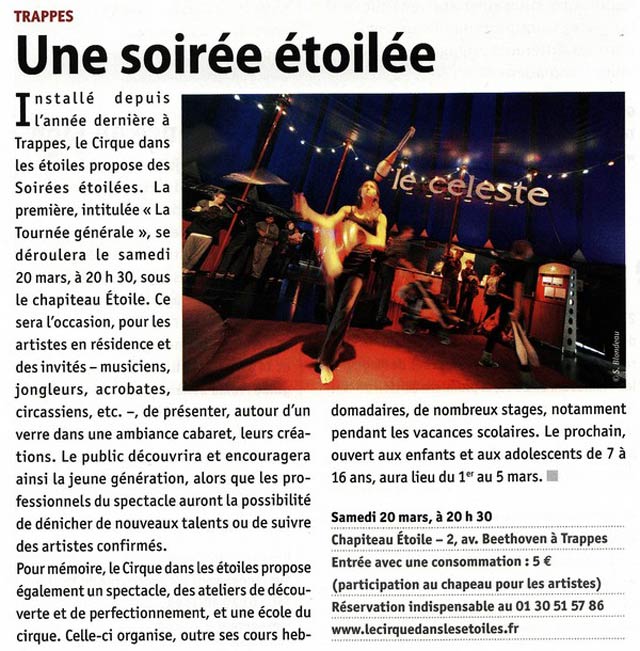 Yvelines: soirée du Cirque dans les Etoiles à Trappes le samedi 20 mars 2010