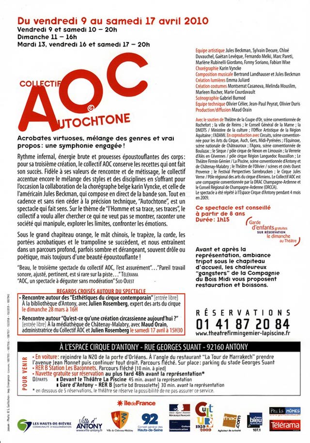 Hauts-de-Seine: le nouveau flyer du Collectif AOC à l'Espace Cirque d'Antony