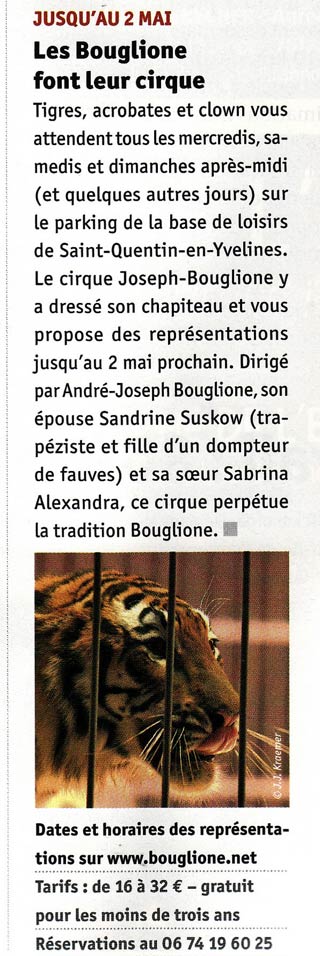 Yvelines: le cirque Joseph Bouglione dans la presse de Saint-Quentin-en-Yvelines