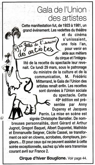 Paris: le 49 Gala de l'union des Artistes dans la presse