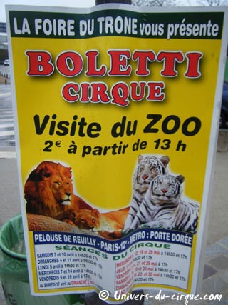 Paris: le cirque Boletti à la Foire du Trône du 03 avril au 30 mai 2010