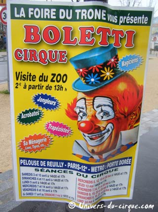 Paris: le cirque Boletti à la Foire du Trône du 03 avril au 30 mai 2010