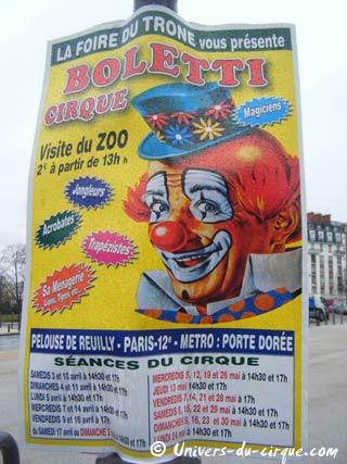 Paris: le cirque Boletti à la Foire du Trône du 03 avril au 30 mai 2010