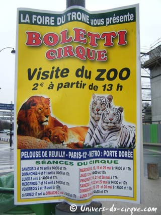 Paris: le cirque Boletti à la Foire du Trône du 03 avril au 30 mai 2010