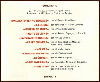 Le programme du 49 Gala de l'Union des Artistes