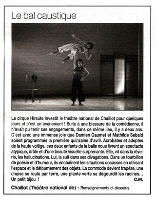 Paris: le cirque hirsute au thétre national de Chaillot du 02 au 17 avril 2010