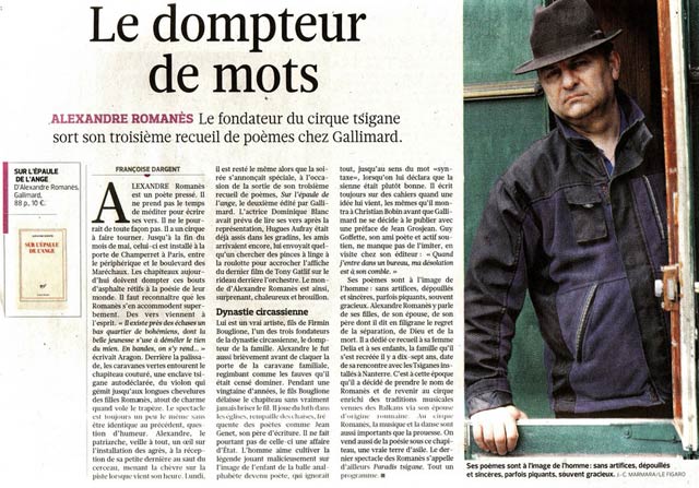 Revue de presse: Alexandre Romanès-Bouglione dans Le Figaro Littéraire