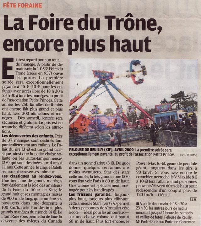 Paris: les attractions 2010 de la Foire du Trône