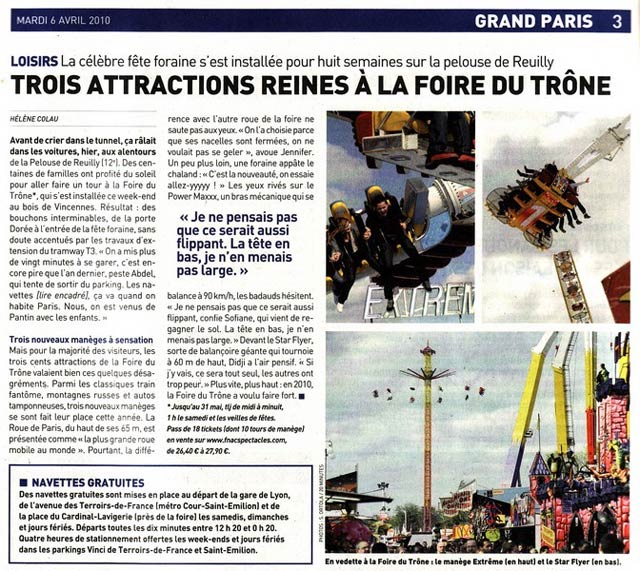 Paris: la Foire du Trône dans le quotidien 20 Minutes