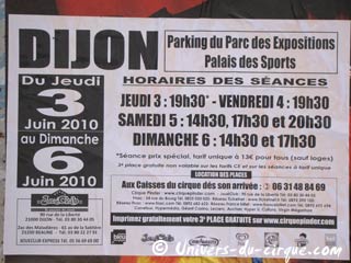 Bourgogne: le cirque Pinder à Dijon du 03 au 06 juin 2010