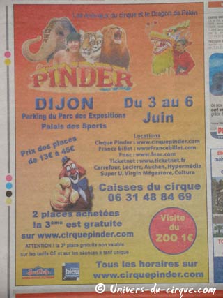 Bourgogne: le cirque Pinder à Dijon du 03 au 06 juin 2010
