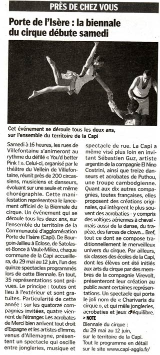 Biennale du Cirque dans l'Isère du 29 mai au 12 juin 2010