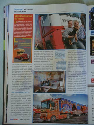 Les camions du cirque Amar dans le magazine Les Routiers de juin 2010