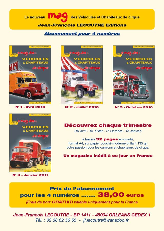 Les Editions Jean-François Lecoutre présentent Le Mag des Véhicules et Chapiteaux de Cirque