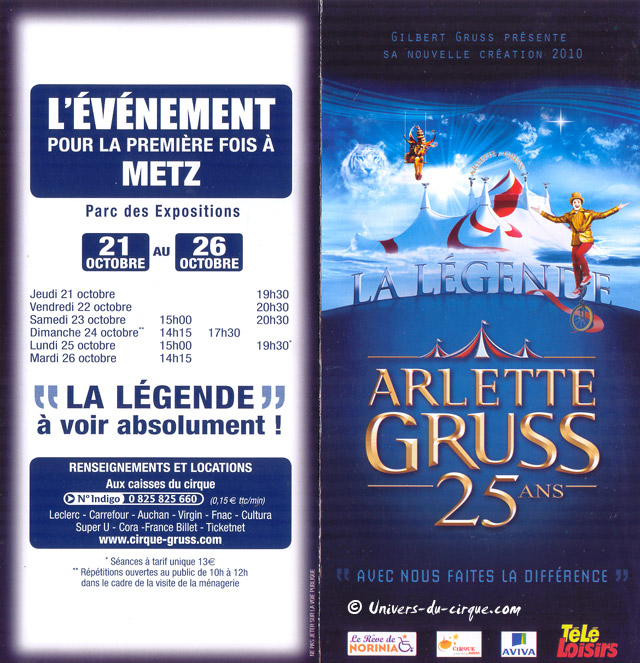 Moselle: le cirque Arlette Gruss pour la 1ère fois à Metz, du 21 au 26 octobre 2010