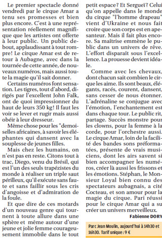 Bouches-du-Rhône: le journal La Provence fait écho du passage du cirque Amar à Aubagne