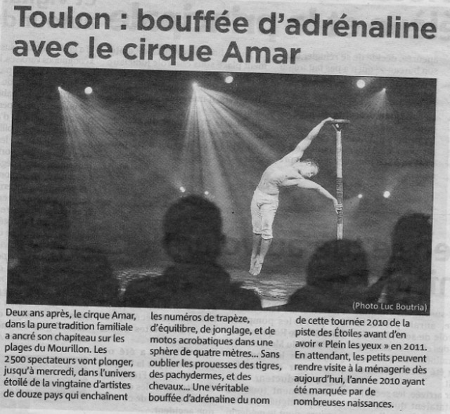 Var: la venue du Cirque Amar à Toulon soulignée par Var Matin
