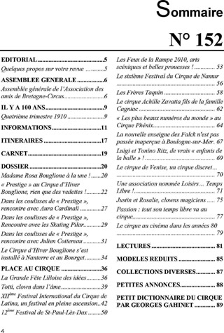 Revue: le sommaire de Bretagne Circus du mois de décembre 2010
