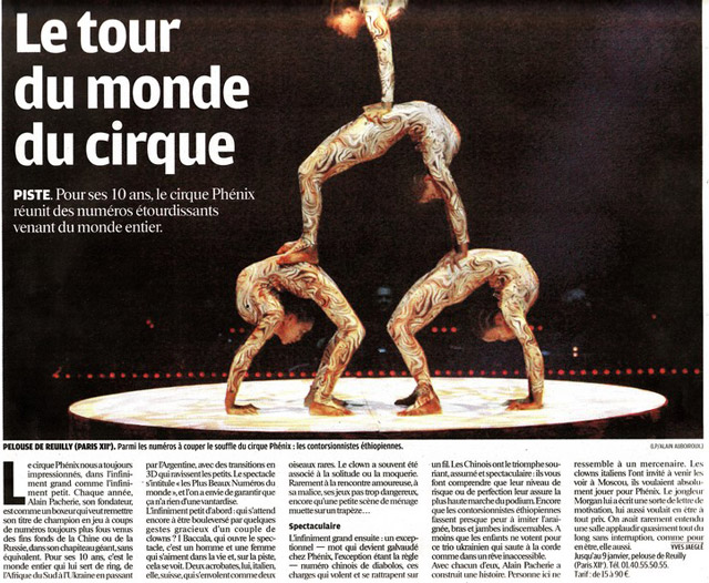 Paris: le quotidien Le Parisien salue le nouveau spectacle du Cirque Phénix