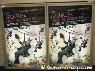 Paris: campagne d'affichage du Cirque Archaos et de l'Ecole du Cirque de Rio dans le métro parisien