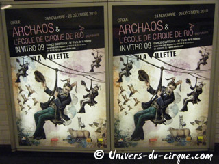 Paris: campagne d'affichage du Cirque Archaos et de l'Ecole du Cirque de Rio dans le métro parisien