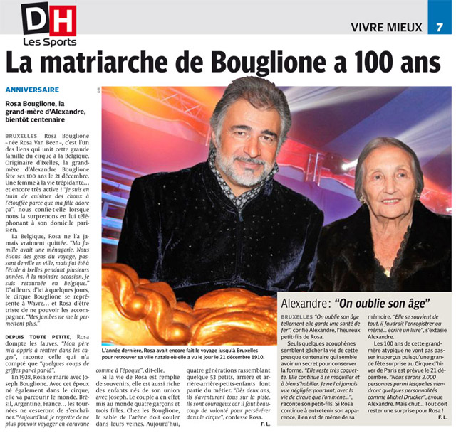 Belgique: la presse Belge rend hommage à Rosa Bouglione à l'occasion de ses 100 ans