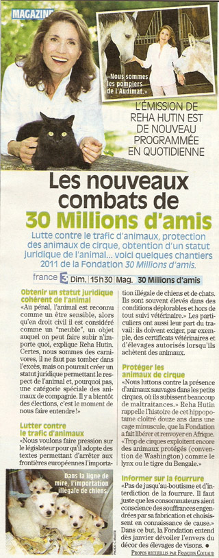 30 Millions d'Amis veut s'attaquer à la présence des animaux dans les petits cirques