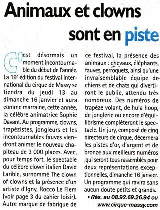 Essonne: le 19 Festival International du Cirque de Massy dans l'hebdomadaire Le Républicain