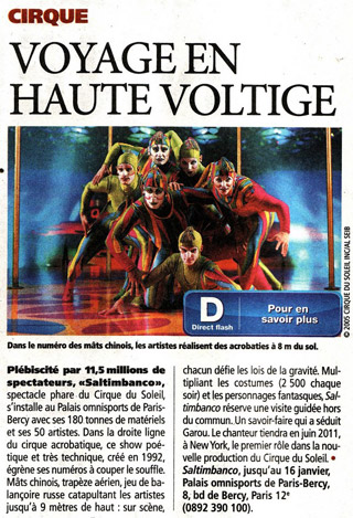 Paris: le Cirque du Soleil dans le quotidien Direct Matin