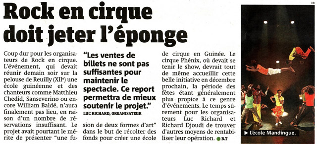Paris: le Gala Rock en Cirque reporté en décembre 2011